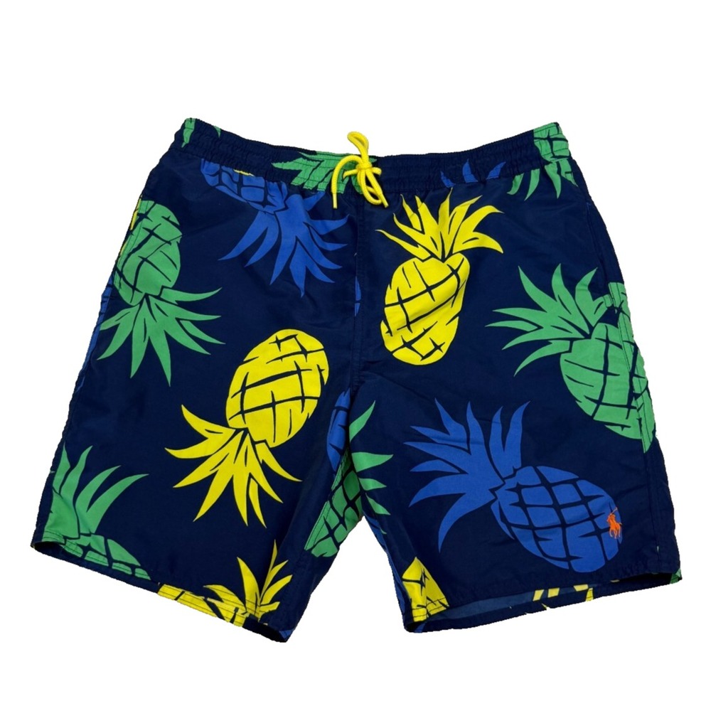 Polo Ralph Lauren Mens Pineapple Print Swim Shorts Blue Large 34x7
